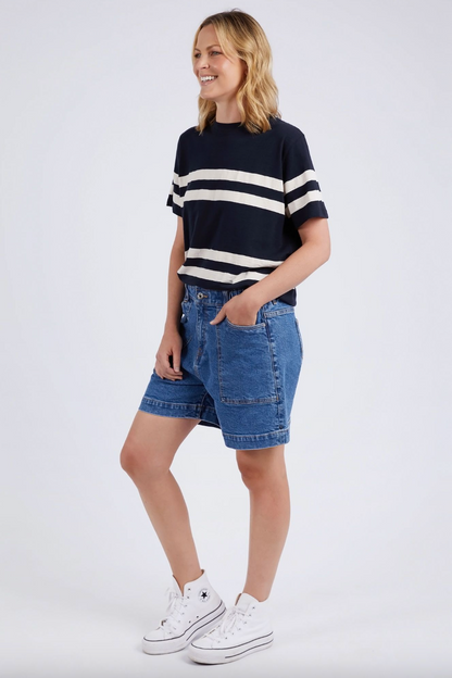 Allegra S/S Tee - Navy/Wht Stripe