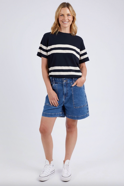 Allegra S/S Tee - Navy/Wht Stripe