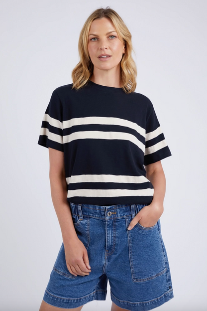 Allegra S/S Tee - Navy/Wht Stripe