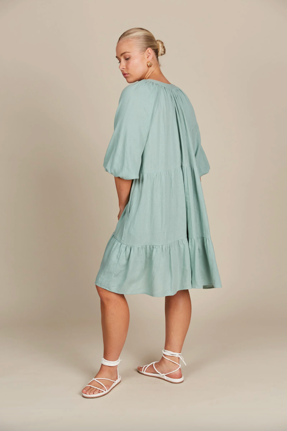 Amelie Button Dress - Seafoam