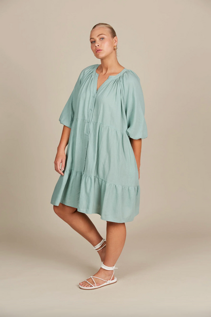 Amelie Button Dress - Seafoam