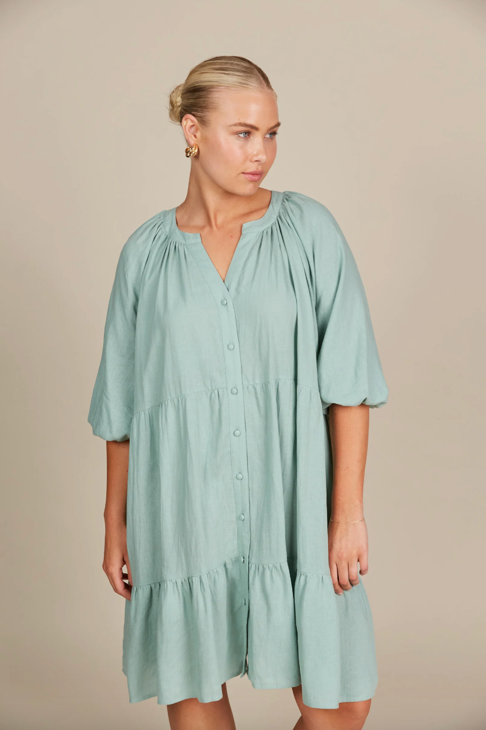 Amelie Button Dress - Seafoam