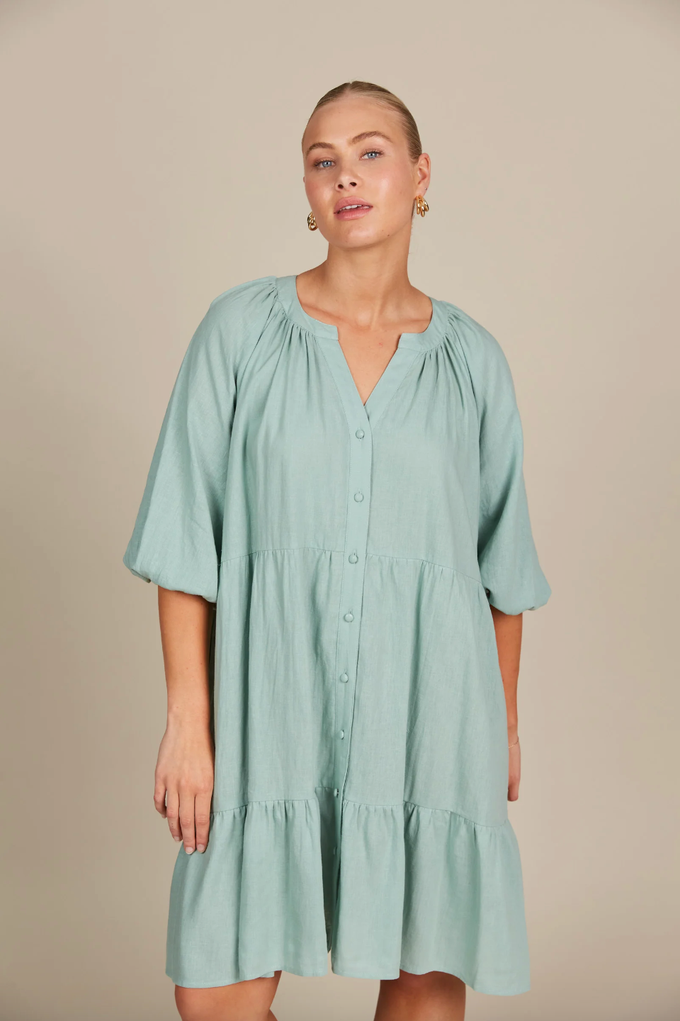 Amelie Button Dress - Seafoam