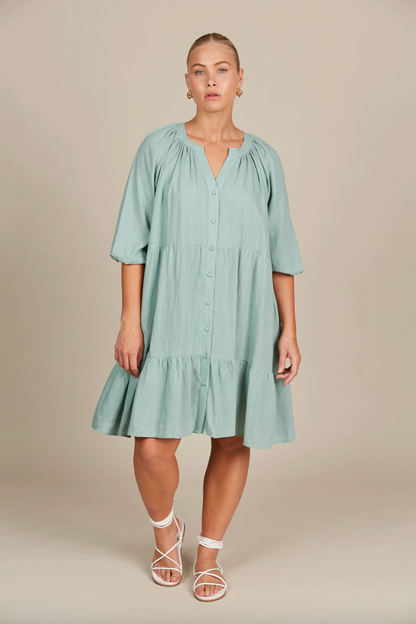 Amelie Button Dress - Seafoam