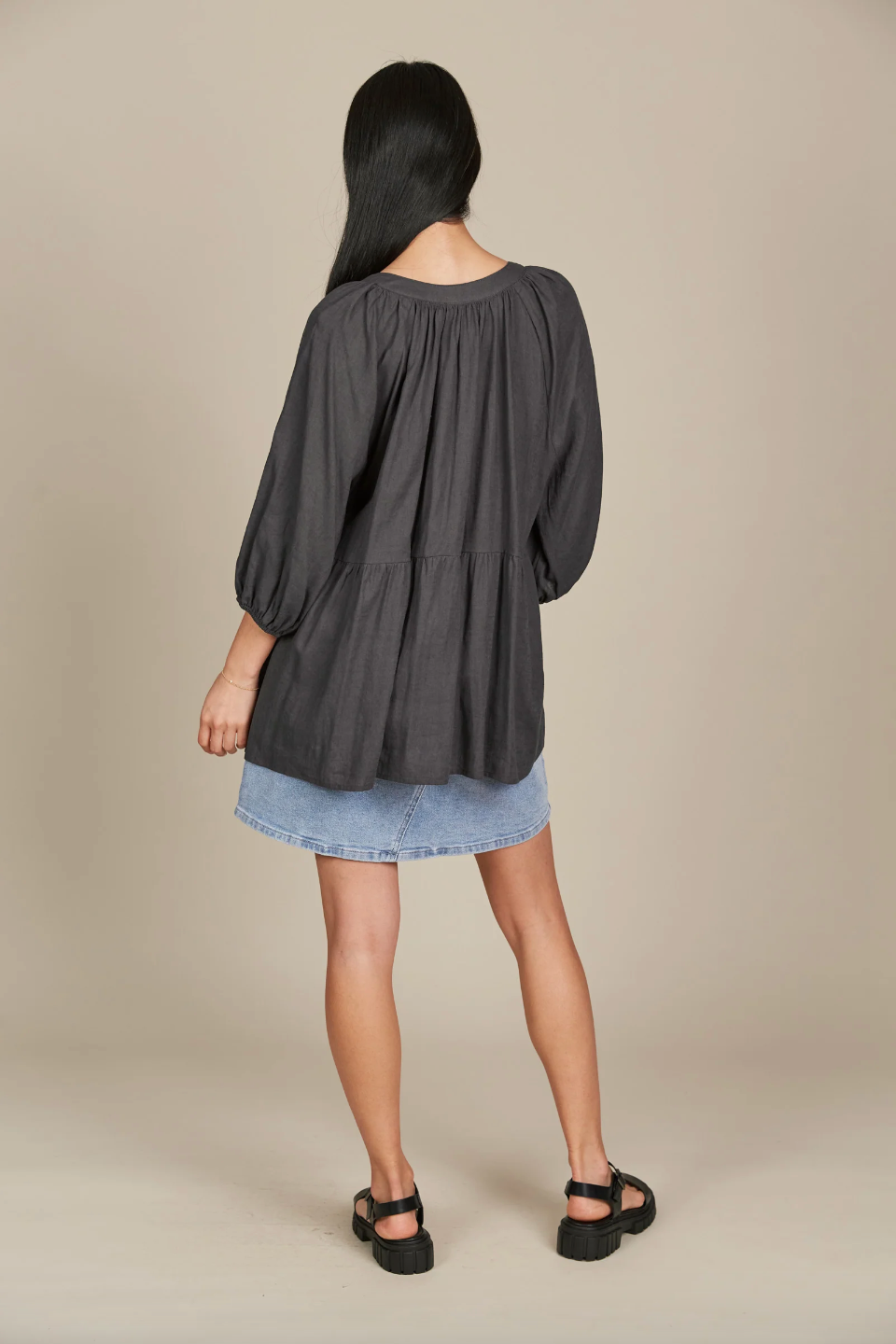 Amelie Button Top - Graphite