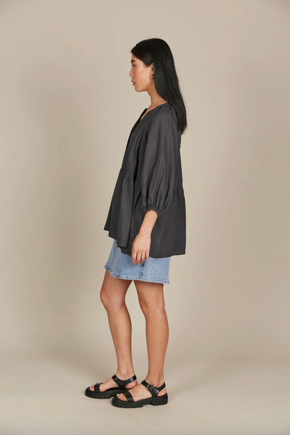 Amelie Button Top - Graphite