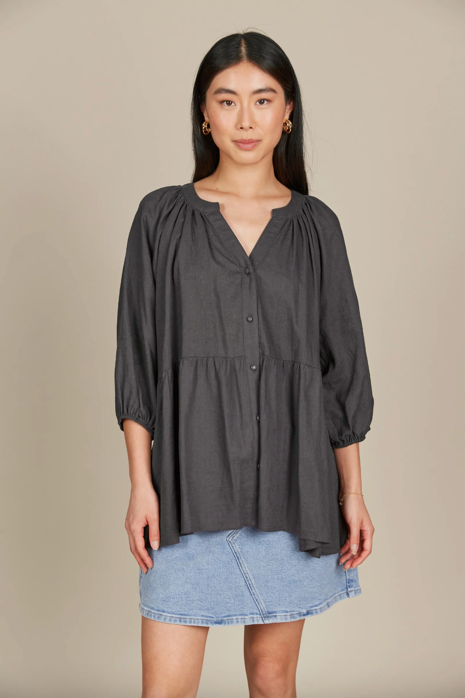 Amelie Button Top - Graphite