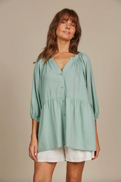 Amelie Button Top - Seafoam