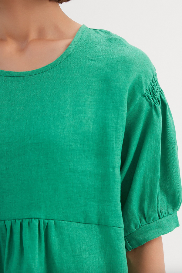 Bishop Sleeve Shirring Top - Cool Green