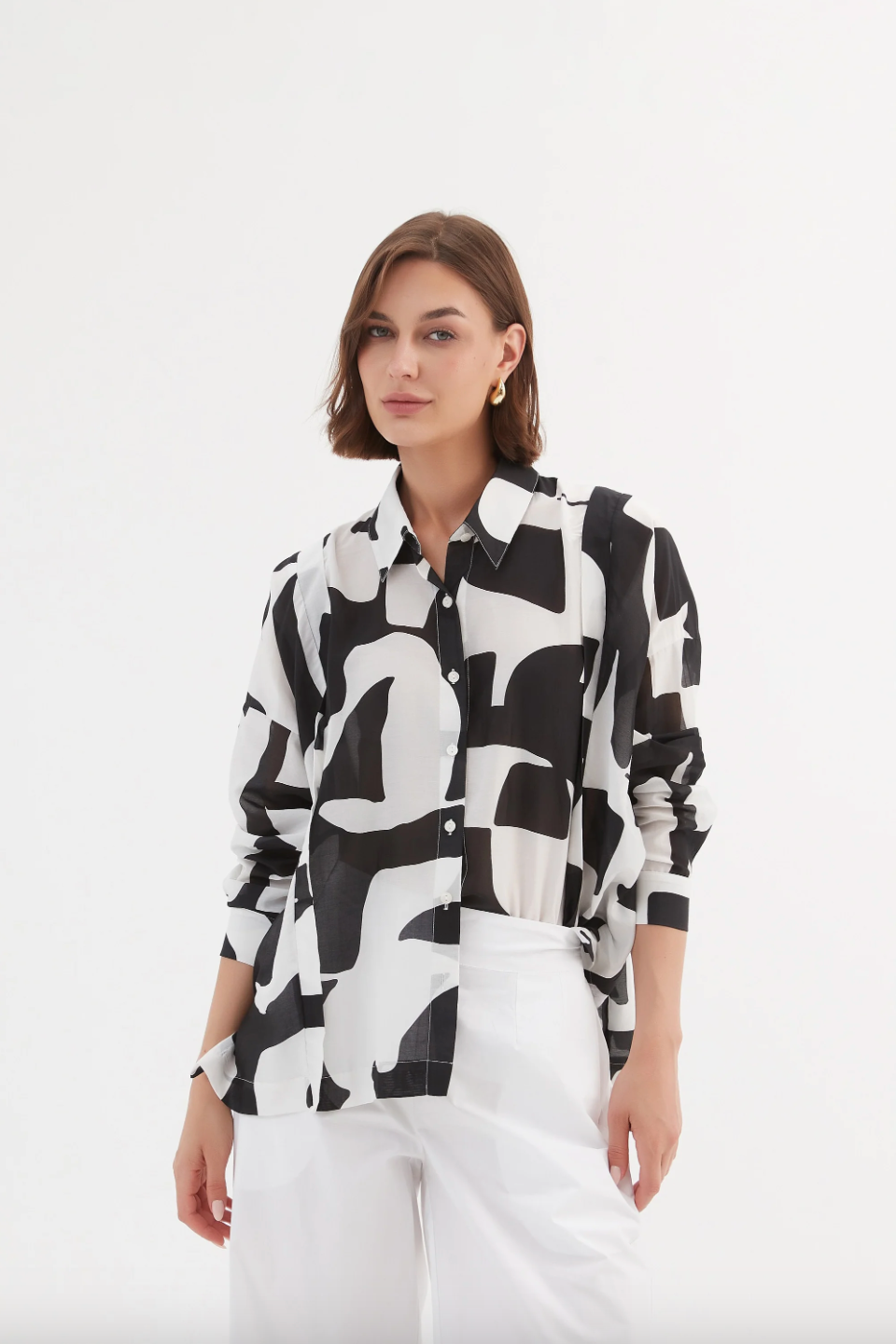 Boxy Pleat Shirt - Black Abstract