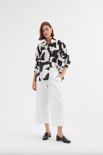 Boxy Pleat Shirt - Black Abstract