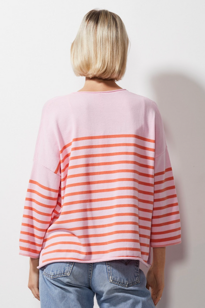 Breton Stripe V Neck - Petal