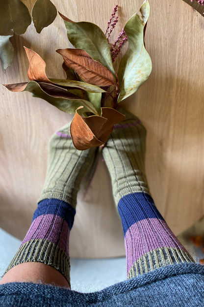 Chunky Rib Wool Socks - Khaki