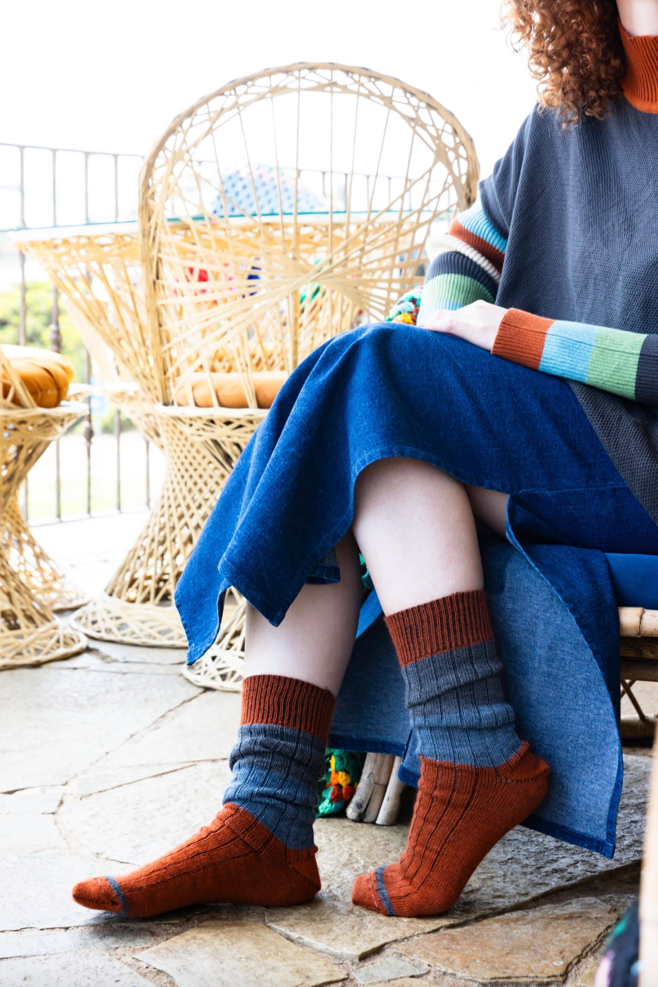 Chunky Rib Wool Socks - Rust