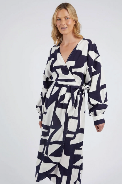 Dali Wrap Style Abstract Dress - Midnight