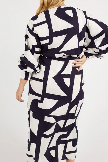 Dali Wrap Style Abstract Dress - Midnight