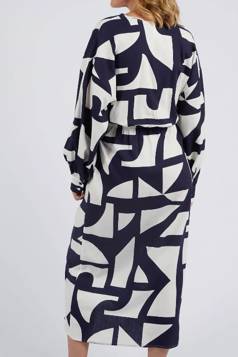 Dali Wrap Style Abstract Dress - Midnight