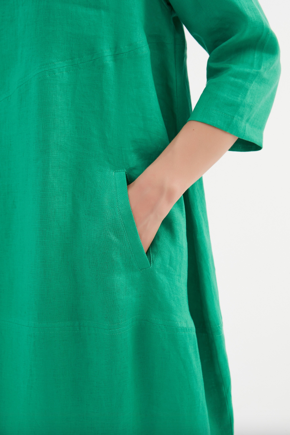 Diagonal Seam Linen Dress - Cool Green