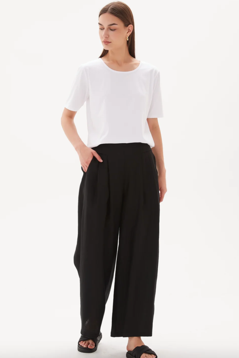 Pleat Front Palazzo Pant - Black