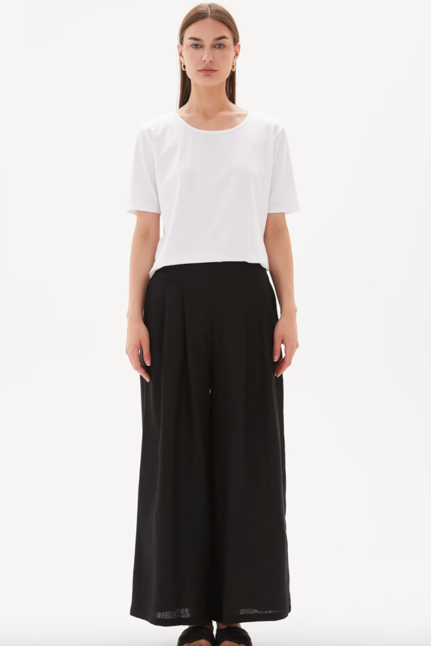 Pleat Front Palazzo Pant - Black