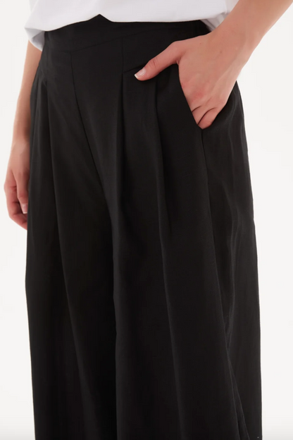 Pleat Front Palazzo Pant - Black