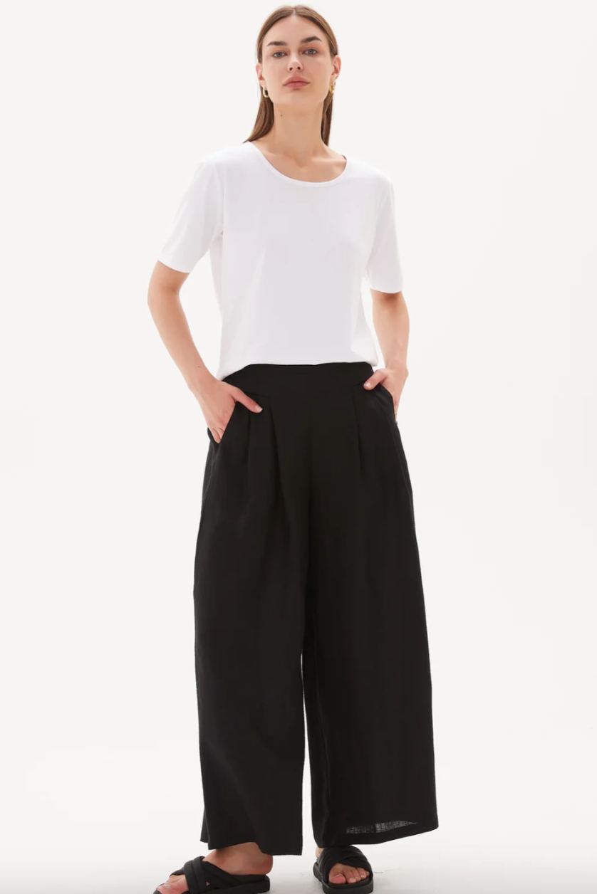 Pleat Front Palazzo Pant - Black