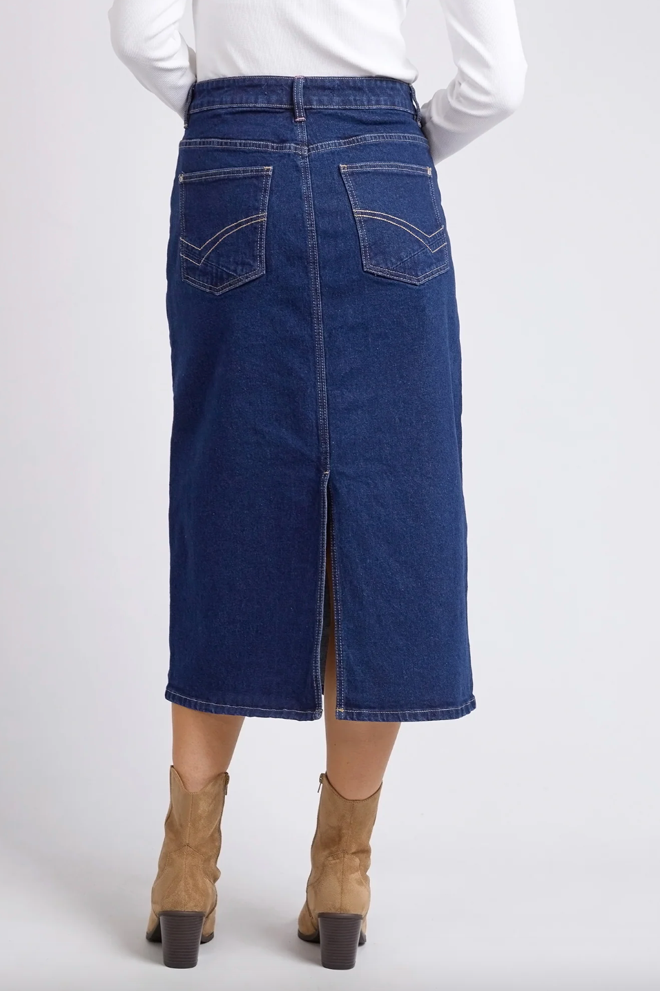 Eloise Denim Midi Skirt - Dk Blue Wash