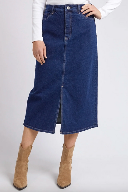 Eloise Denim Midi Skirt - Dk Blue Wash