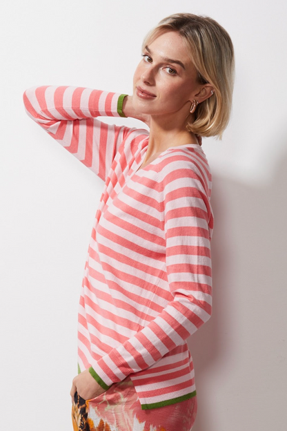 Essential Stripe V Neck - Petal