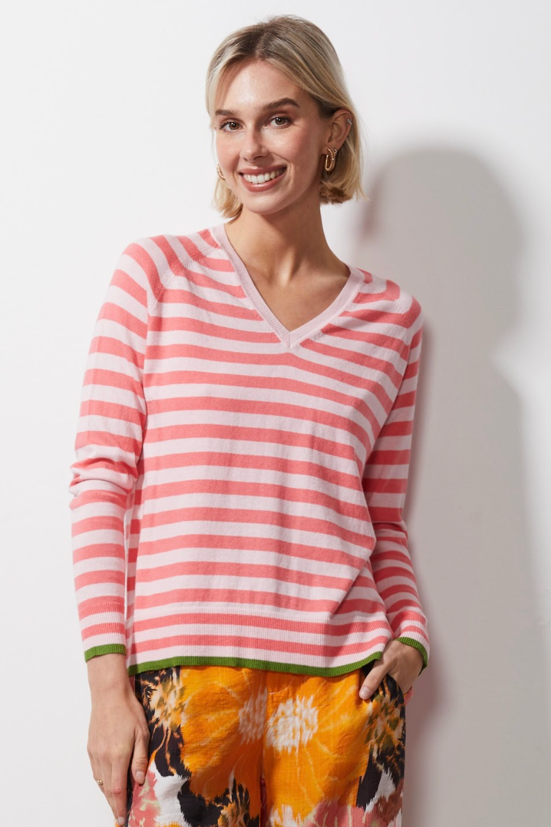 Essential Stripe V Neck - Petal