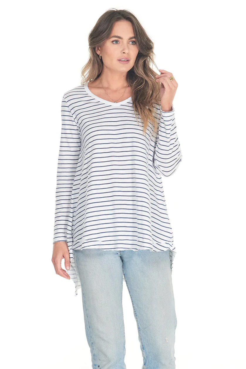 Esther L/S Tee - Wh/Indigo Stripe