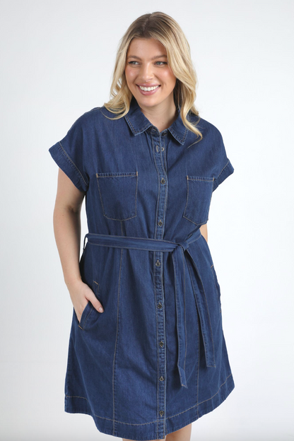 Everleigh Denim Dress - Dk Blue