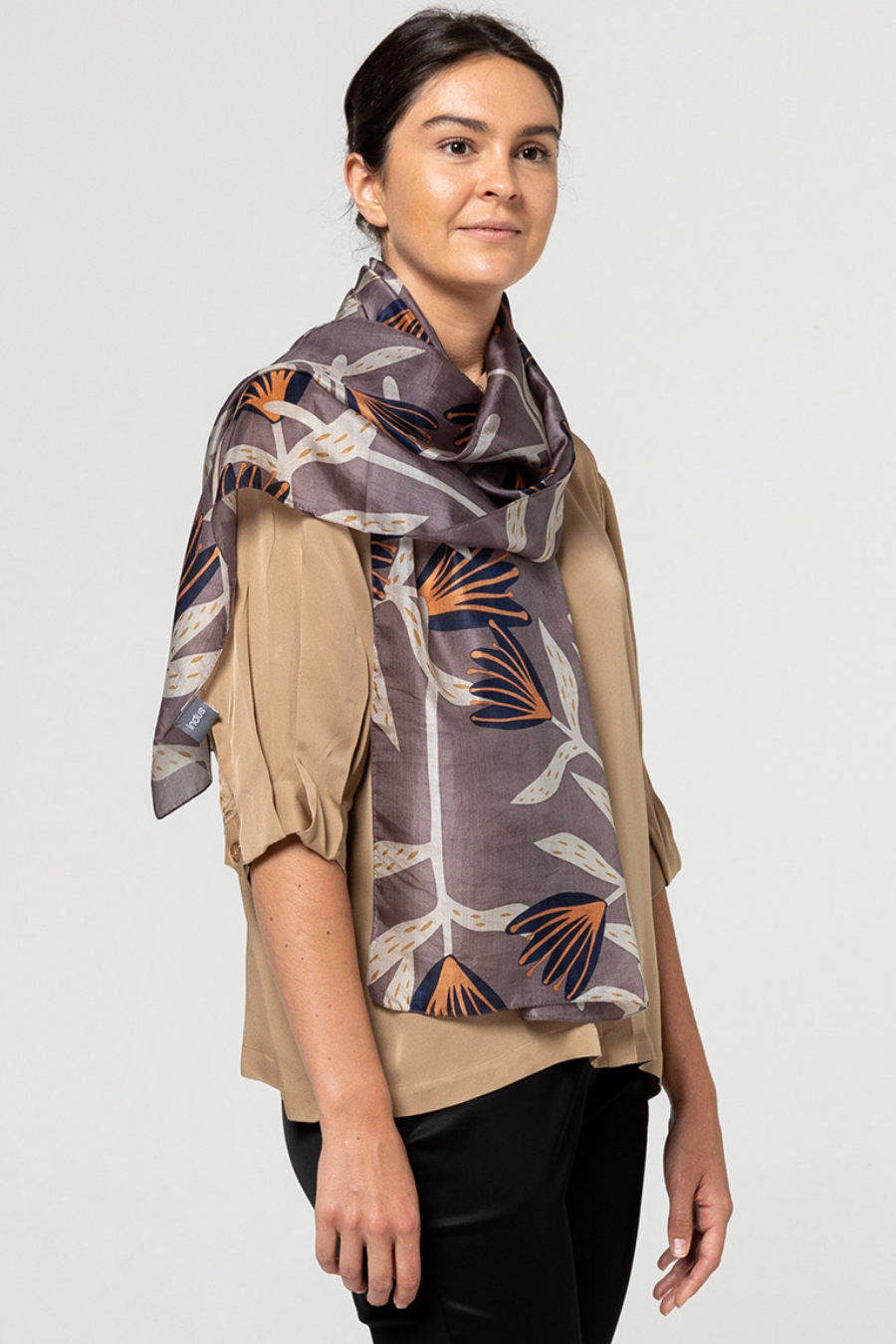 Flannel Flower Silk Scarf - Sla/Ind/Peach