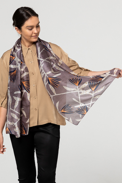 Flannel Flower Silk Scarf - Sla/Ind/Peach