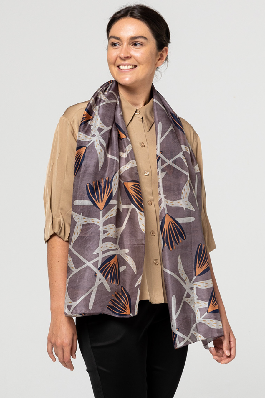 Flannel Flower Silk Scarf - Sla/Ind/Peach