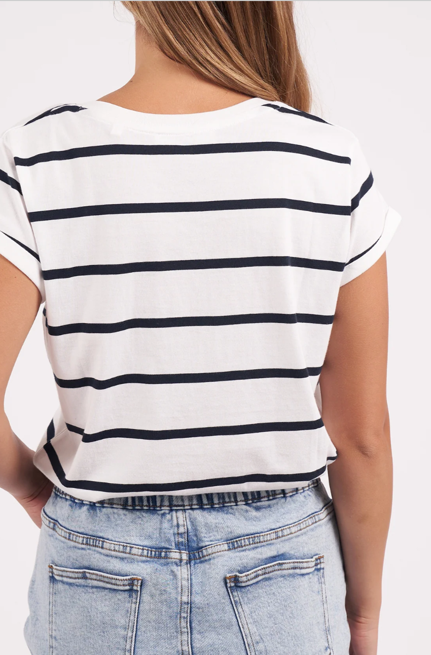 Manly Stripe Vee Tee - White/Navy