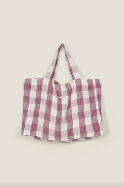 French Linen Tote - Lavender Gingham