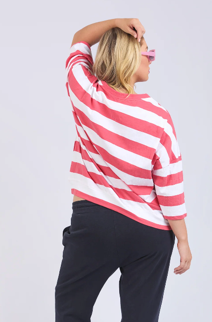 Mazie Block Stripe Sweat - Watermelon/White Stripe