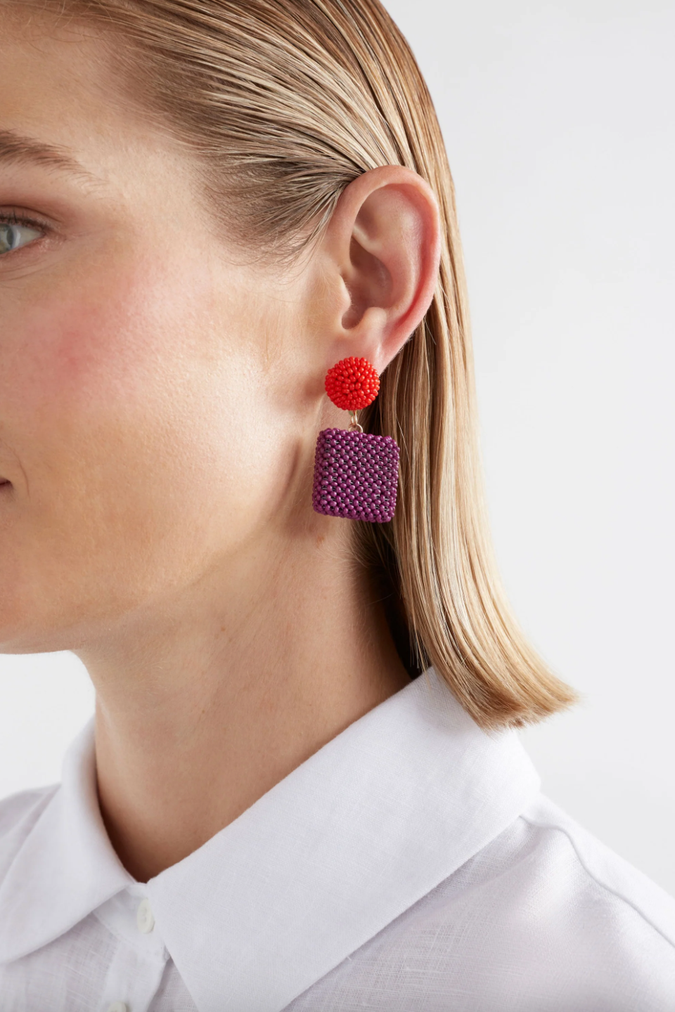 Gara Long Drop Earring - Mulberry