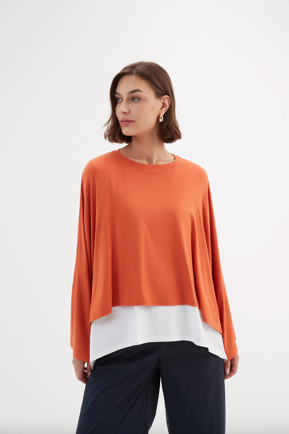 Jersey Oversized Layer Top - Burnt Orange