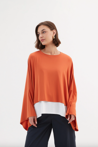 Jersey Oversized Layer Top - Burnt Orange