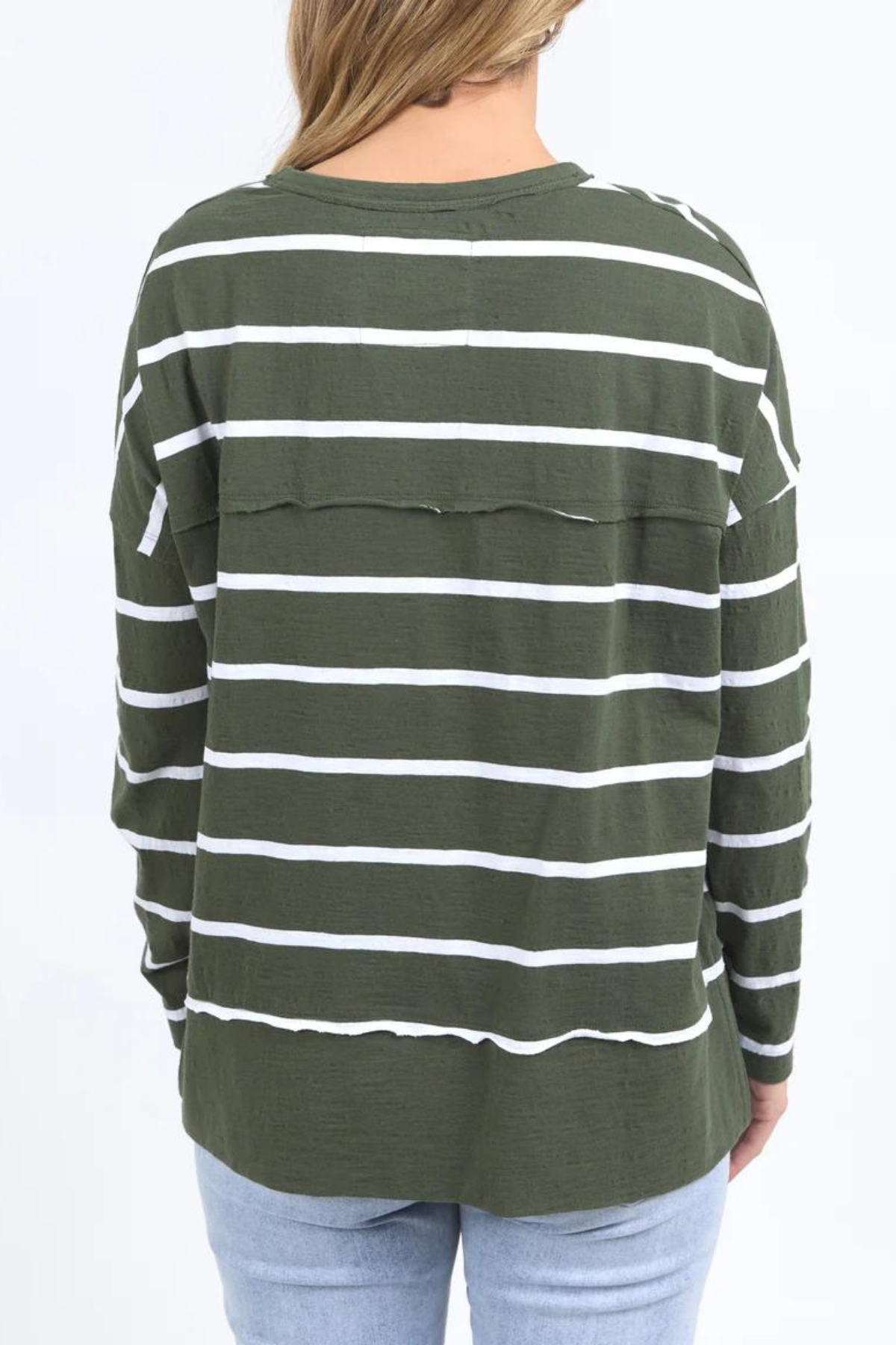 Jayne Stripe Throw on Top - Khaki/Wht Stripe