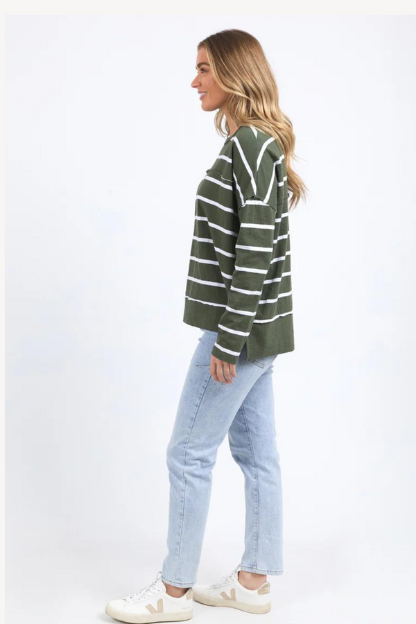 Jayne Stripe Throw on Top - Khaki/Wht Stripe