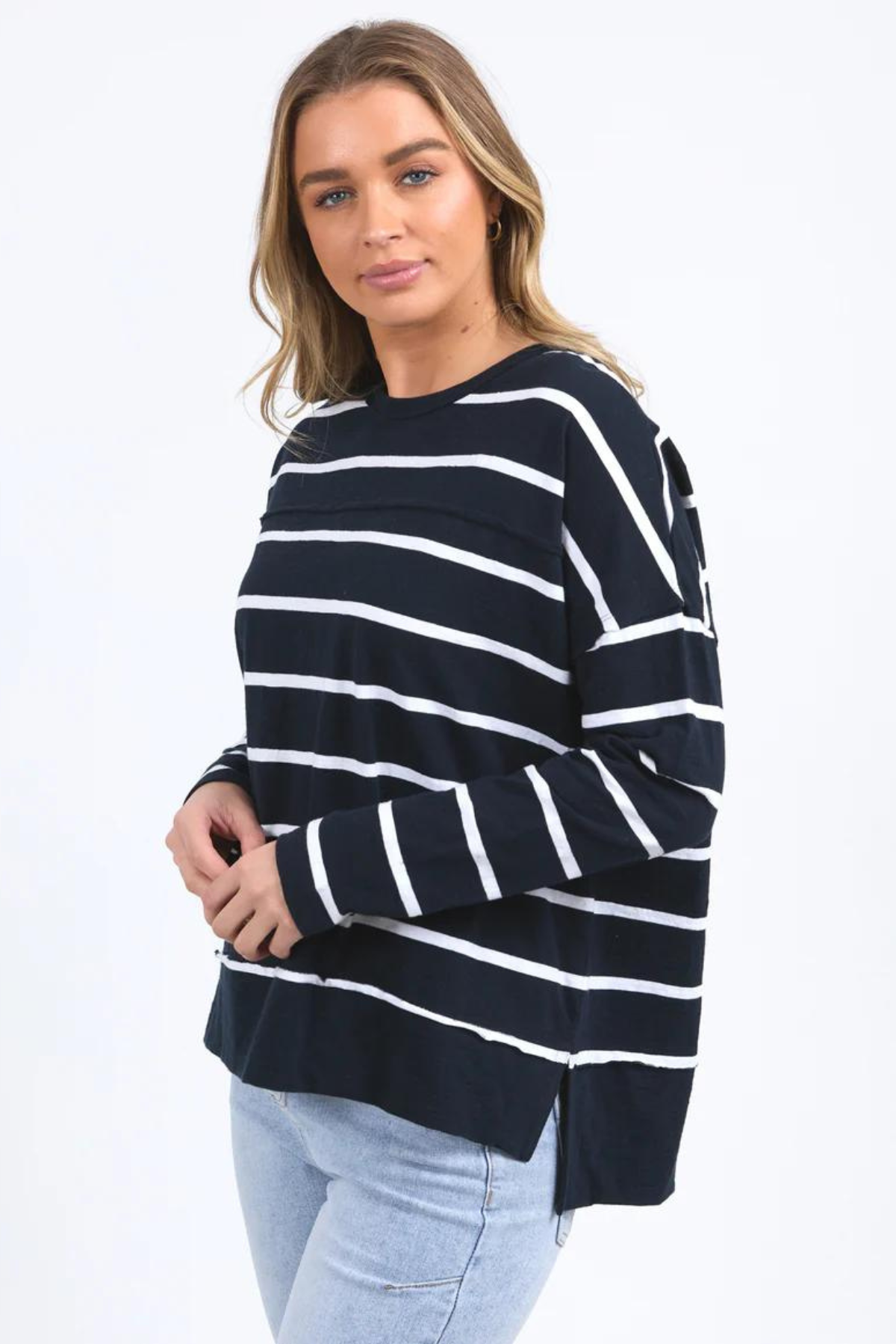 Jayne Stripe Throw on Top - Navy/White Stripe