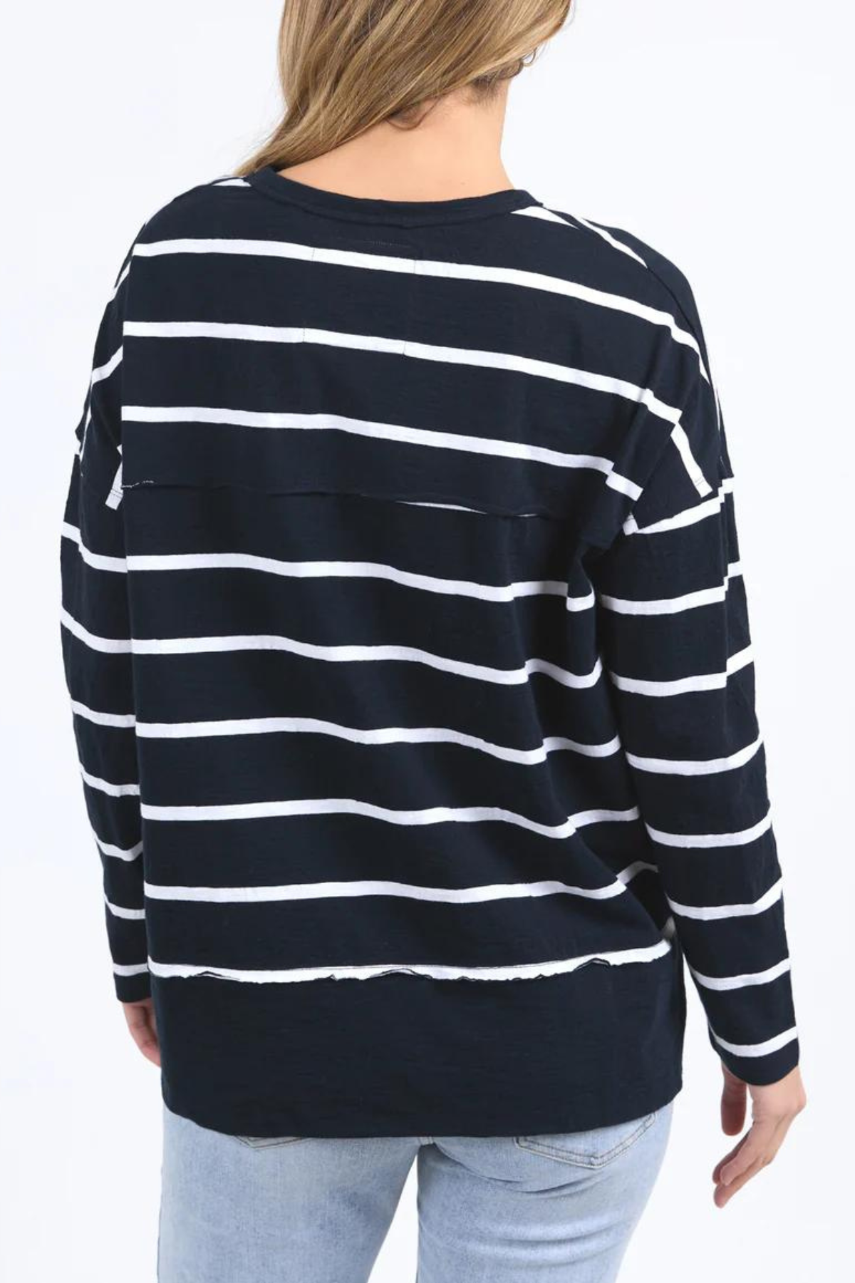 Jayne Stripe Throw on Top - Navy/White Stripe