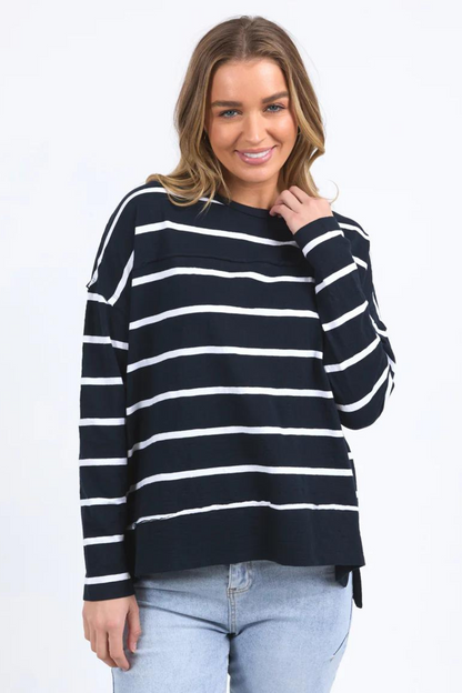 Jayne Stripe Throw on Top - Navy/White Stripe