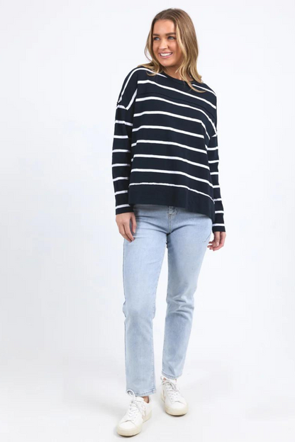 Jayne Stripe Throw on Top - Navy/White Stripe