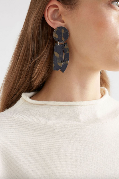 Jerra Drop Earring - Olive Warp Print