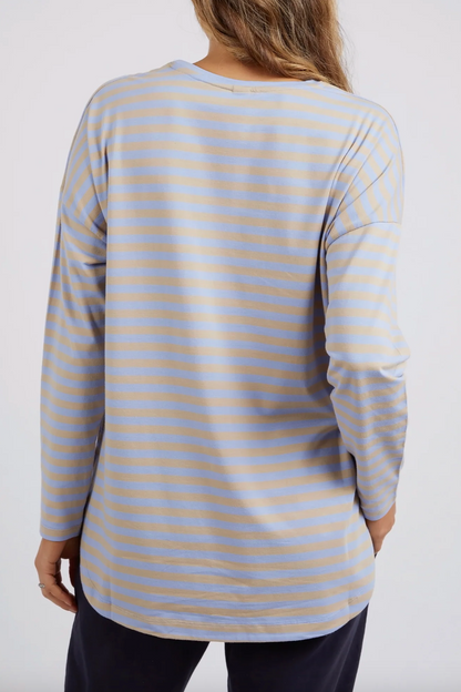 Lauren L/S Stripe Tee - Hydrangea/Cream