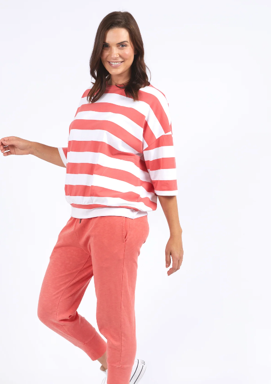 Mazie Block Stripe Sweat - Watermelon/White Stripe